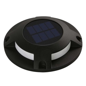 Faretto da incasso a terra / segnapasso a LED t.b.t. nero con pannello solare.