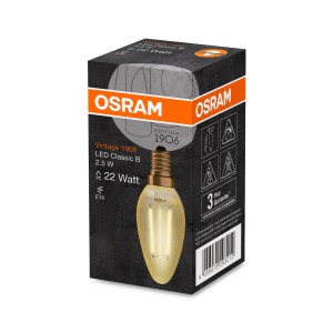 Lampadina LED E14 OSRAM Vintage 1906, 2.5W, nella confezione. Lampadina decorativa per illuminazione d'atmosfera.