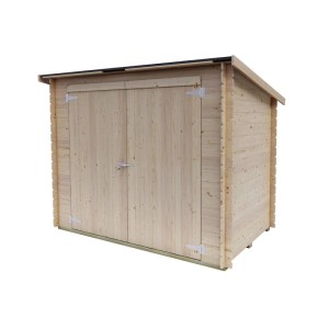 Casetta in legno chiara Bh16 Cover 218x130 cm con doppia porta e tetto scuro, ideale per bici o attrezzi.