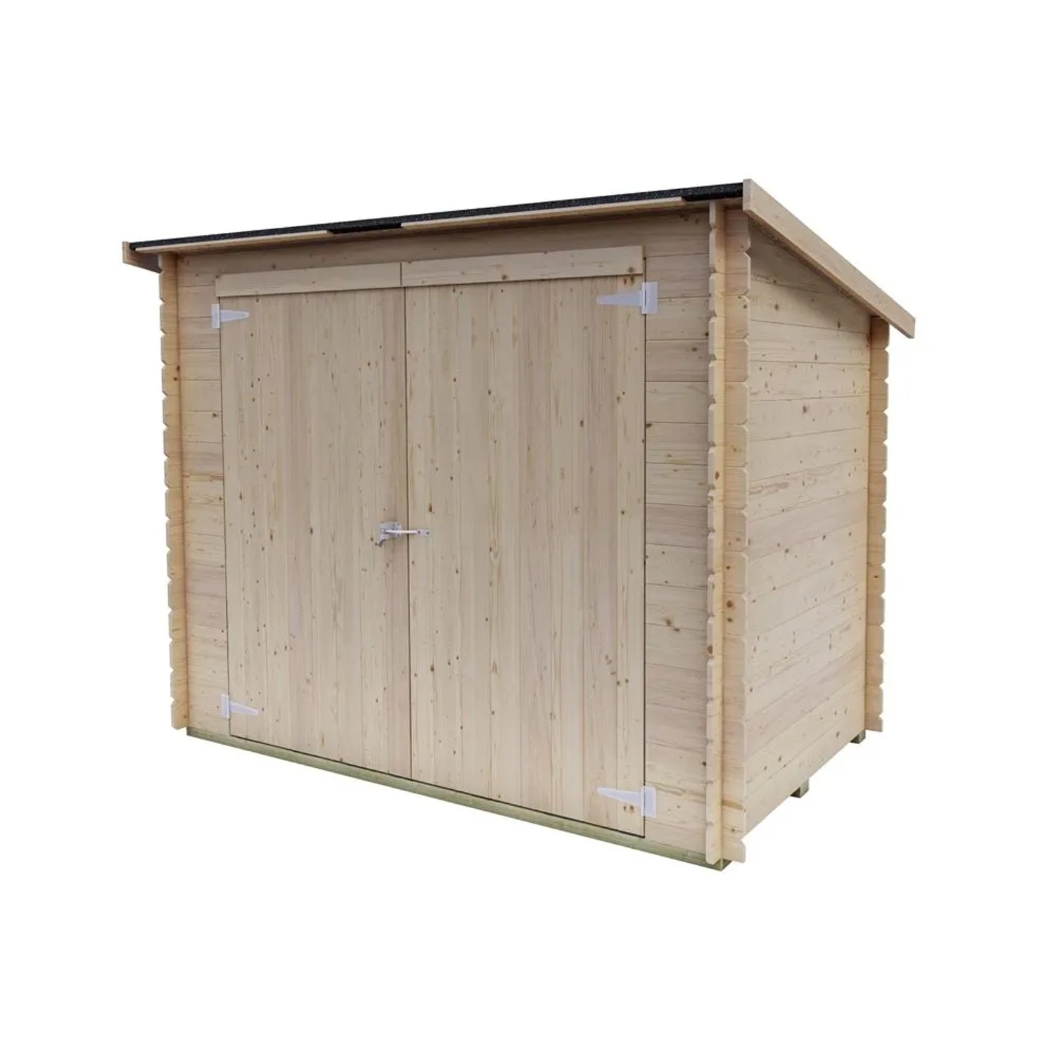 Casetta in legno chiara Bh16 Cover 218x130 cm con doppia porta e tetto scuro, ideale per bici o attrezzi.