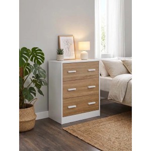 Cassettiera in pannello truciolare 3 cassetti 60x34x75 cm bianco