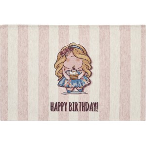 Tappeto per bambini t.b.t. con bambina e scritta "Happy Birthday".