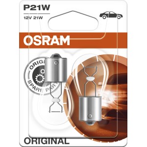 Lampadina Osram P21W Original, 12V, per auto e moto. Lampadina di ricambio in blister.