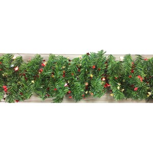 Ghirlanda natalizia verde con stelle rosse e dorate.