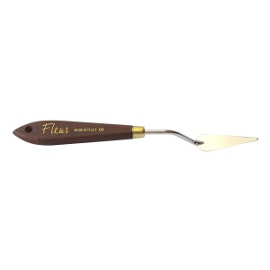 Spatola t.b.t. con manico in legno e lama in metallo per pittura.