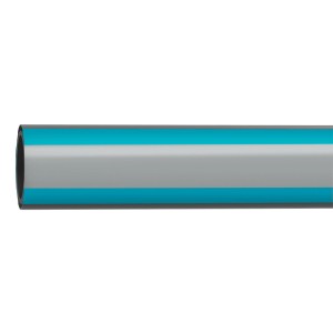 Tubo Gardena, grigio con strisce turchesi, per portagomma da giardino.