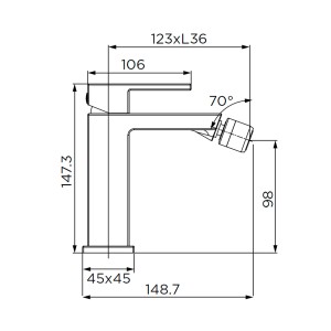 Disegno tecnico: t.b.t. rubinetto lavabo con dimensioni.