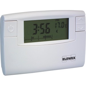 Cronotermostato t.b.t. bianco con display digitale per temperatura e ora.