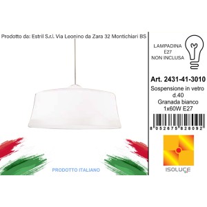 Lampada a sospensione in vetro bianco, diametro 40 cm. Categoria: Sospensioni.