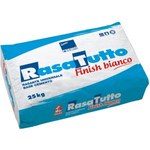 Confezione Rasatutto intonaco e rasante, base cemento bianco, 25kg.
