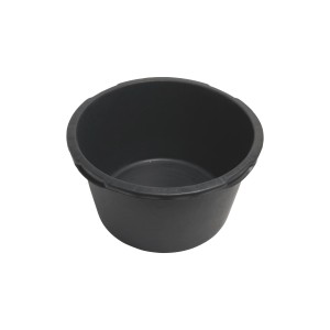 Secchio per malta nero con capacità di 65 l e quattro maniglie.