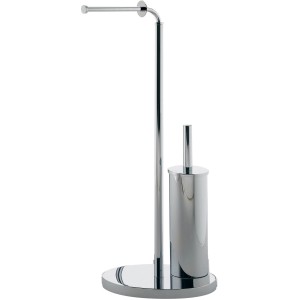 Set WC cromato con porta carta igienica e scopino.