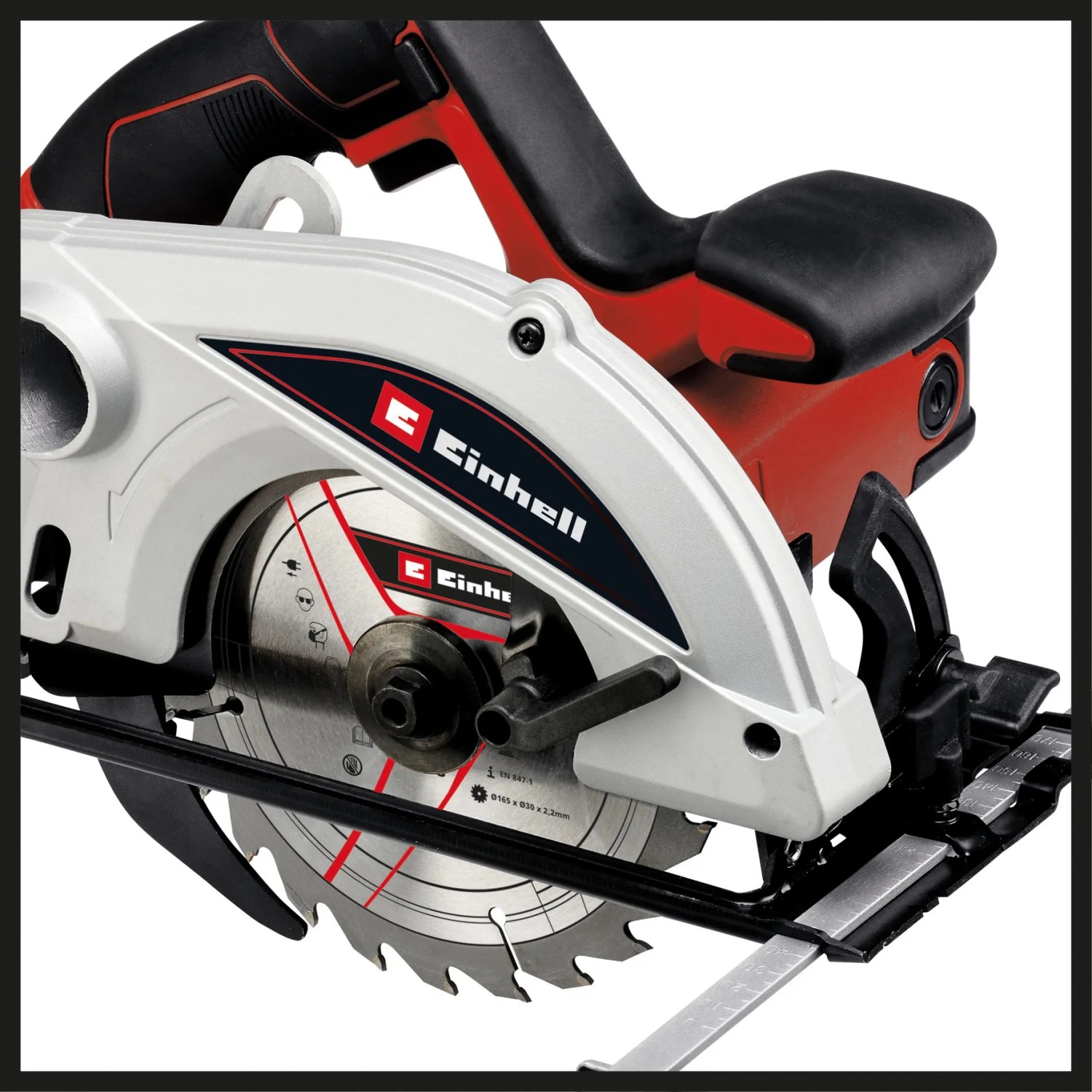Sega circolare a mano Einhell TC-CS 1250: dettaglio della lama e dei comandi.