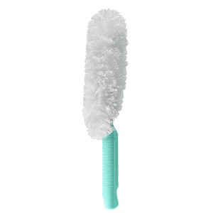 Spolverino Leifheit Superduster con piumino in microfibra bianco e manico verde menta.