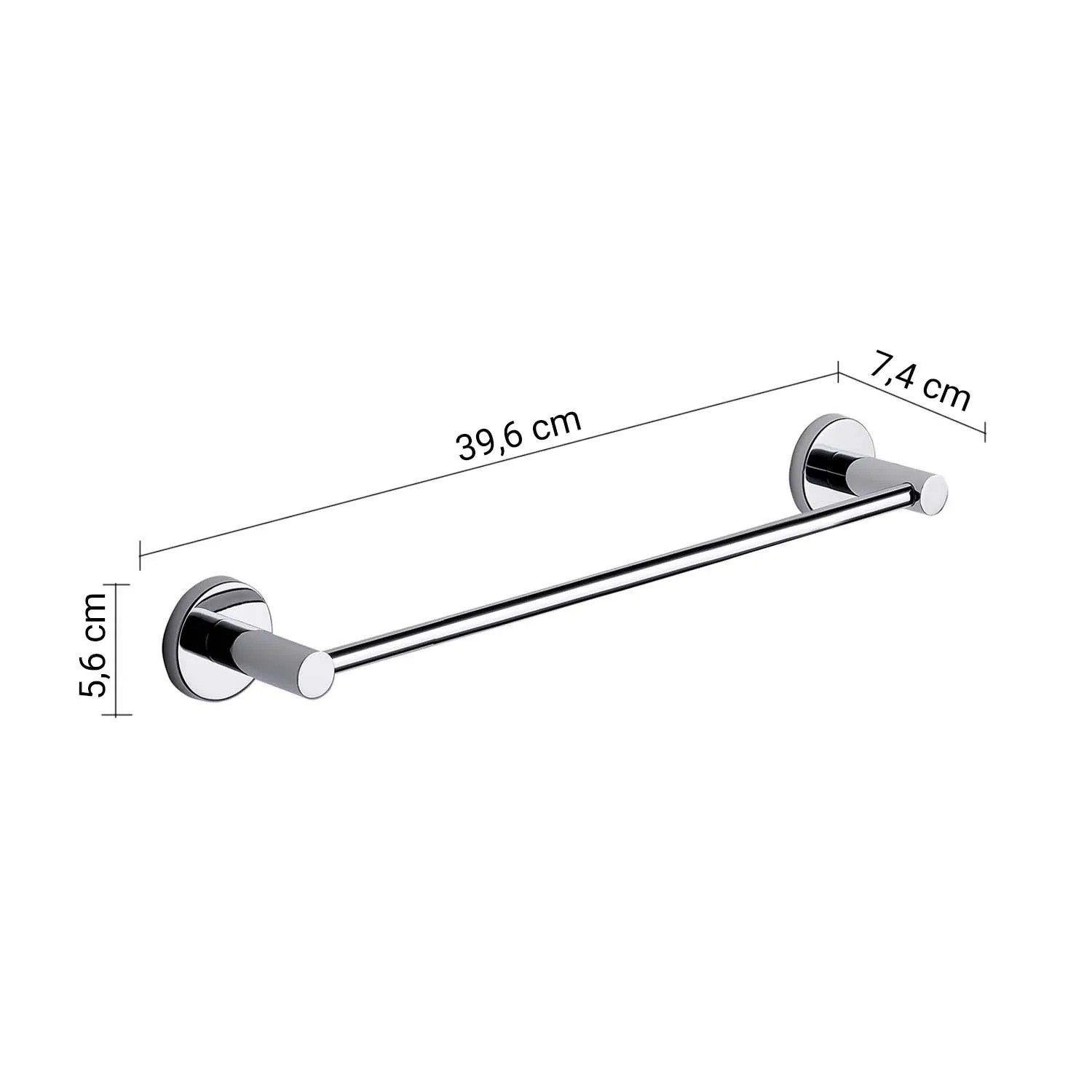 Portasciugamani cromato con dimensioni per bagno e doccia.