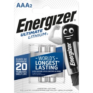 Energizer Ultimate Lithium AAA, confezione da 2. Pile micro a lunga durata per dispositivi ad alta energia.