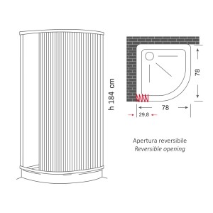 Disegno tecnico di un box doccia t.b.t. con dimensioni.