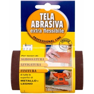 Rotolo di carta vetrata, grana 220, per metallo e legno. Abrasivo per levigatura.