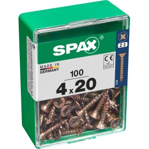 Viti per legno SPAX 4x20, 100 pezzi in contenitore verde.