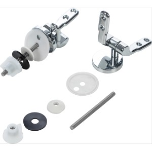 Set di fissaggio WC baliv per sedili WC, composto da cerniere in metallo, viti e rondelle.