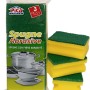 Spugne abrasive, confezione da 3, verde/giallo, per la pulizia della cucina.