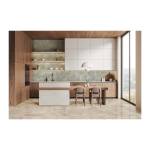 Cucina luminosa con piastrelle per pavimenti t.b.t. effetto marmo. Look moderno per pavimenti.
