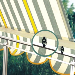 Set di ganci e occhielli t.b.t. per fissaggio a tenda da sole.