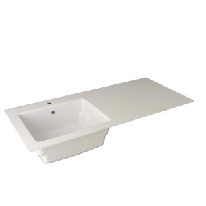 Lavandino bianco t.b.t. con vasca rettangolare e ripiano.