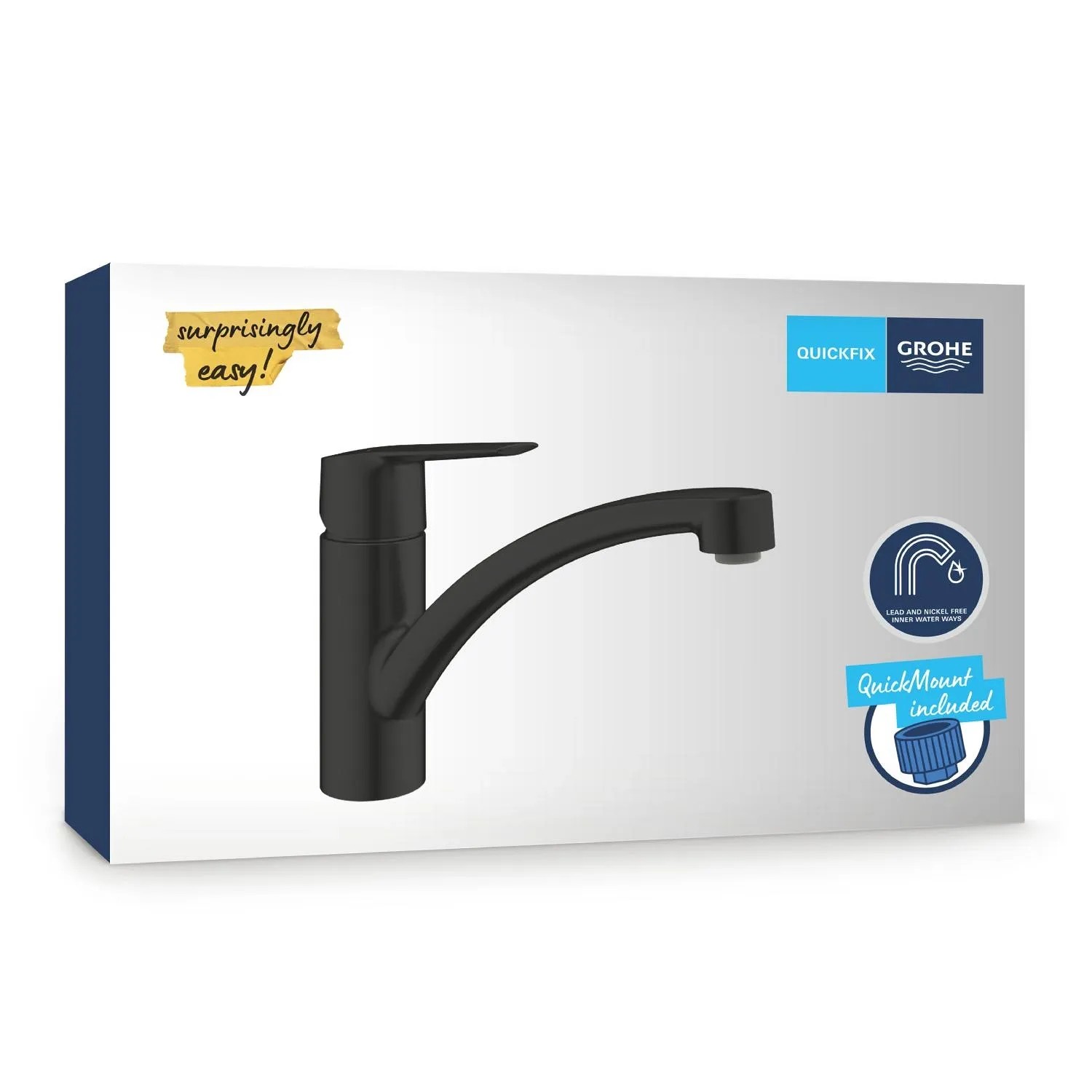 Confezione del miscelatore monocomando per lavello Grohe QuickFix Start nero.