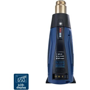 Pistola termica Rapid R2200-LCD in valigetta, blu, con display digitale della temperatura.