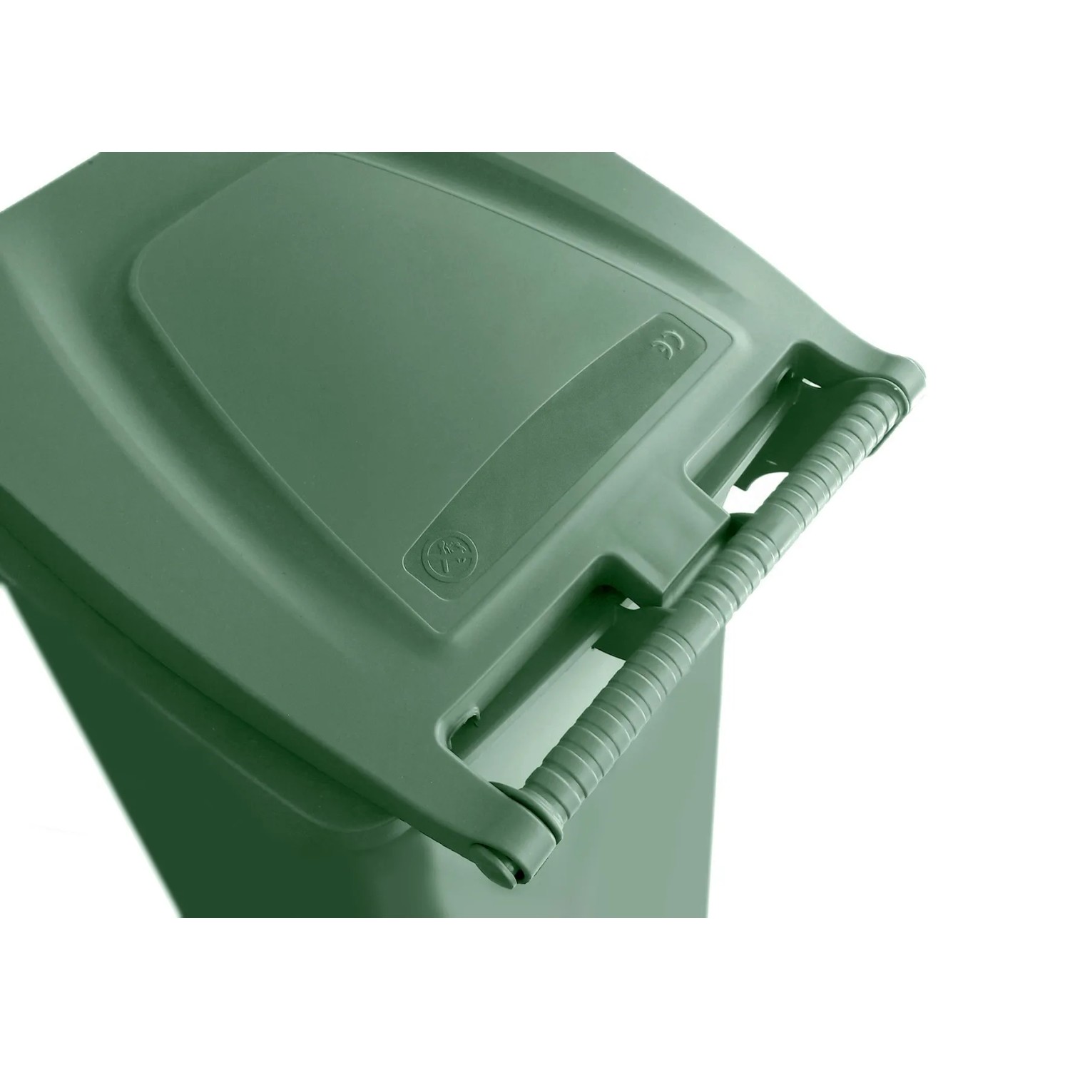 Cestino verde t.b.t., dettaglio del coperchio e della maniglia.