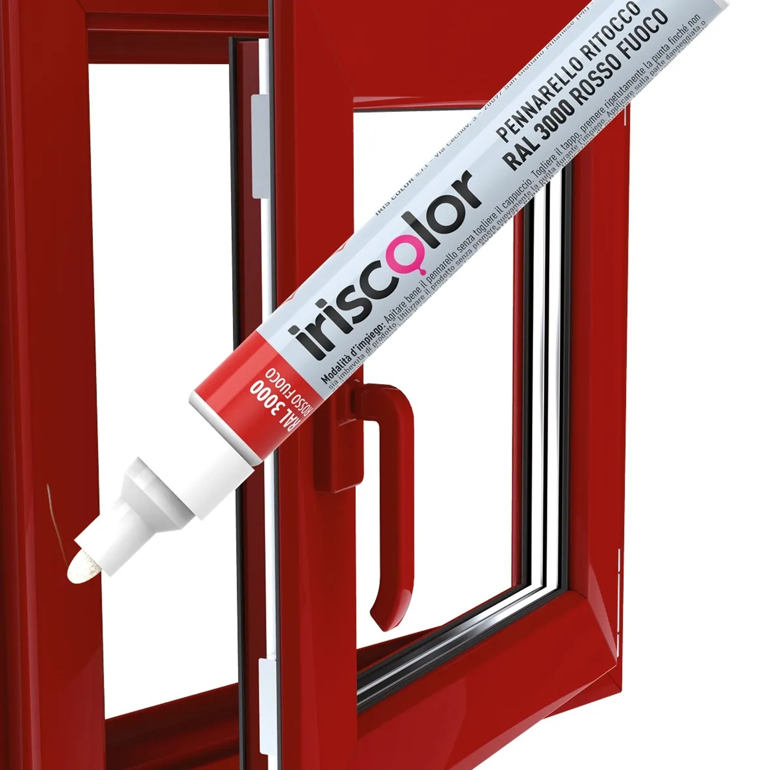 Pennarello ritocco rosso iriscolor per riparazioni di colore. Ideale per superfici colorate.