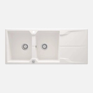 Lavello 2 vasche gocciolatoio Idrostile Florida sifone 500x224 mm alabastro