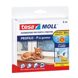 Confezione della guarnizione per finestre Tesamoll profilo P, guarnizione in gomma bianca per finestre e porte, 6 m