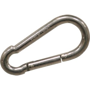 Moschettone in metallo argentato, 8x80 mm, per applicazioni versatili.