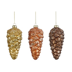 Pigne scintillanti come decorazioni per l'albero di Natale in oro, bronzo e marrone.