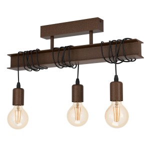 Lampada da soffitto Eglo Townshend4, 3 luci, marrone antico, stile industriale.