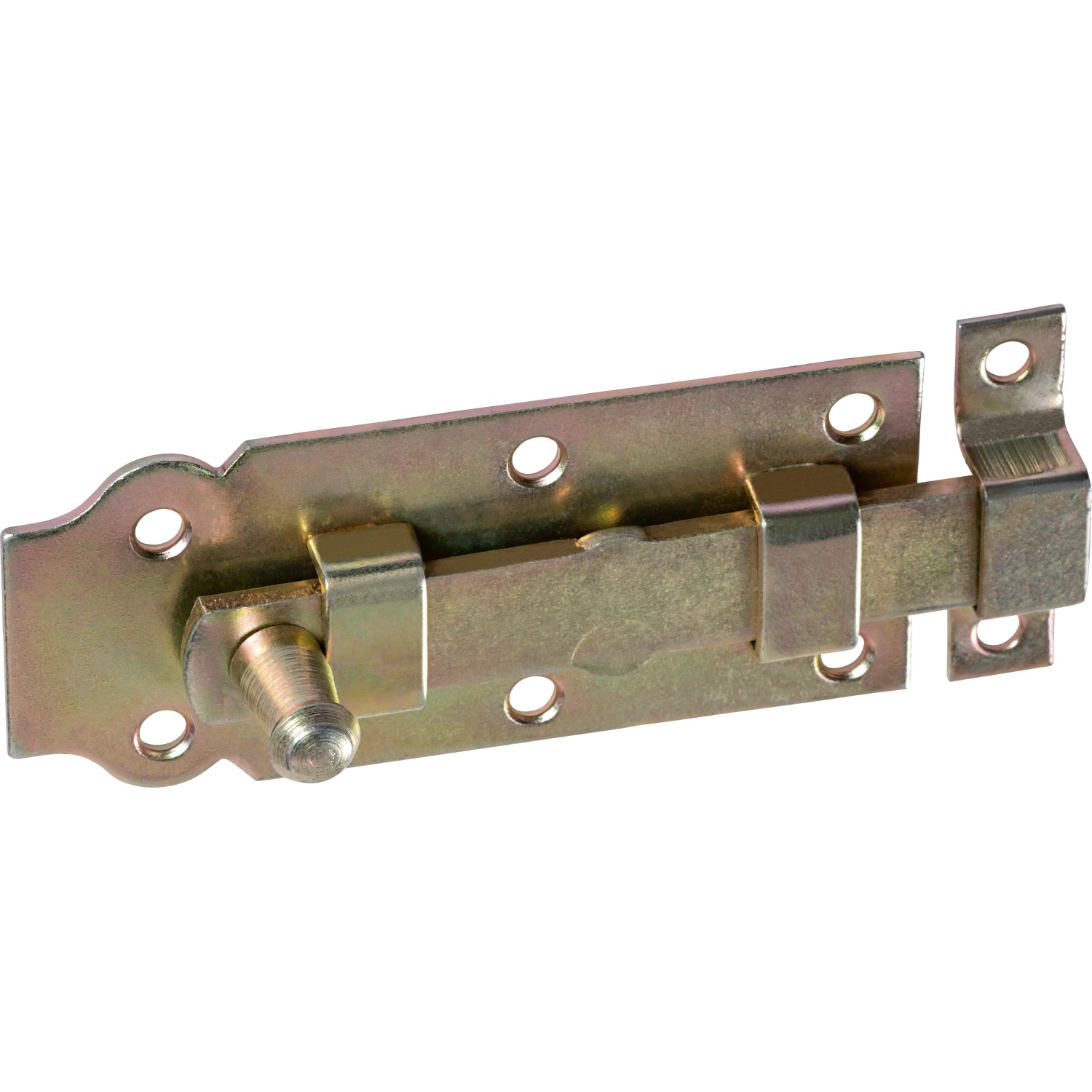 Catenaccio per porta zincato giallo con pomello, 100x44 mm, per porte e cancelli.