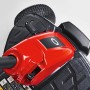Dettaglio: Tosaerba rider Troy-Bilt Mini-Rider 60T-R rosso, con focus su comandi e pneumatici.