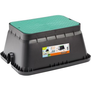t.b.t. per irrigazione interrata, alloggiamento nero con coperchio verde.