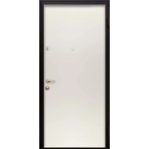 Porta blindata t.b.t. con telaio nero e pannello porta bianco.