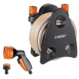 Avvolgitubo Claber con tubo, lancia e raccordi. Ideale per l'irrigazione del giardino.