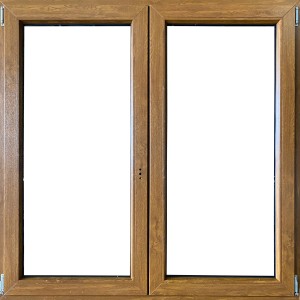 Finestra in PVC marrone a due ante per il negozio online OBI.