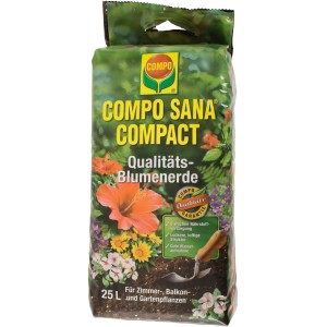 Sacco di terriccio universale di qualità Compo Sana Compact, 25L. Terriccio universale per piante da interno, balcone e giardino.