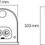 Schizzo della lampada da parete per esterni Ledvance DoorLED Down bianca con dimensioni.