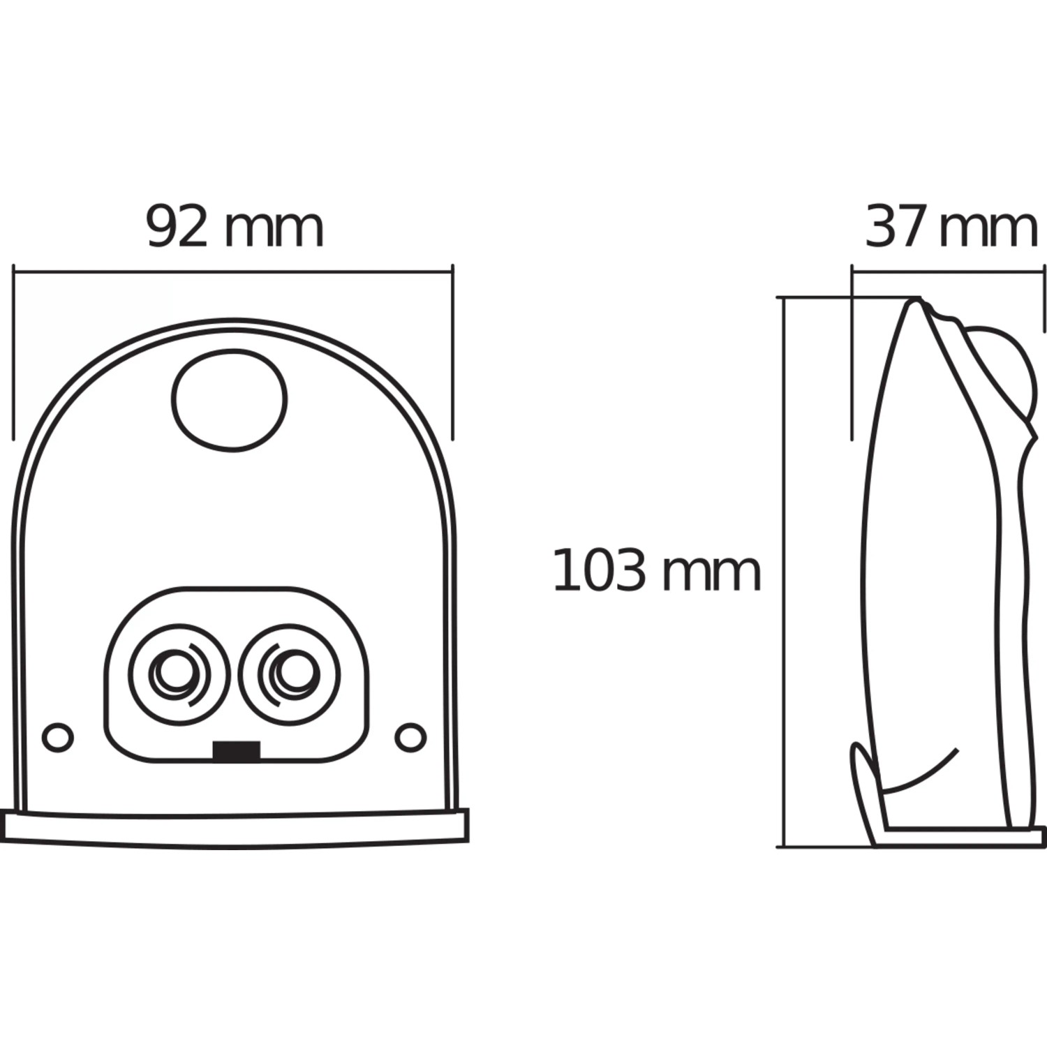 Schizzo della lampada da parete per esterni Ledvance DoorLED Down bianca con dimensioni.