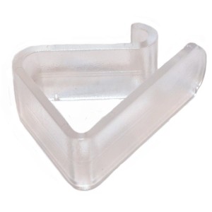 Clip trasparente in plastica per tovaglia, dettaglio.