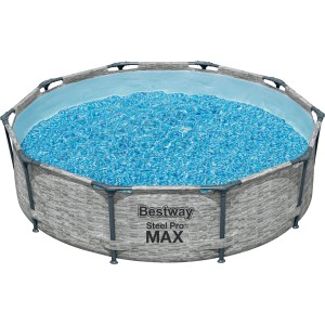 Piscina rotonda Bestway Steel Pro Max con motivo pietra e acqua blu.