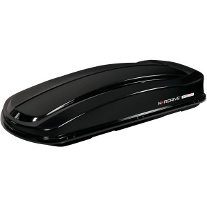 Box da tetto nera per trasporto auto, marca Nordrive.
