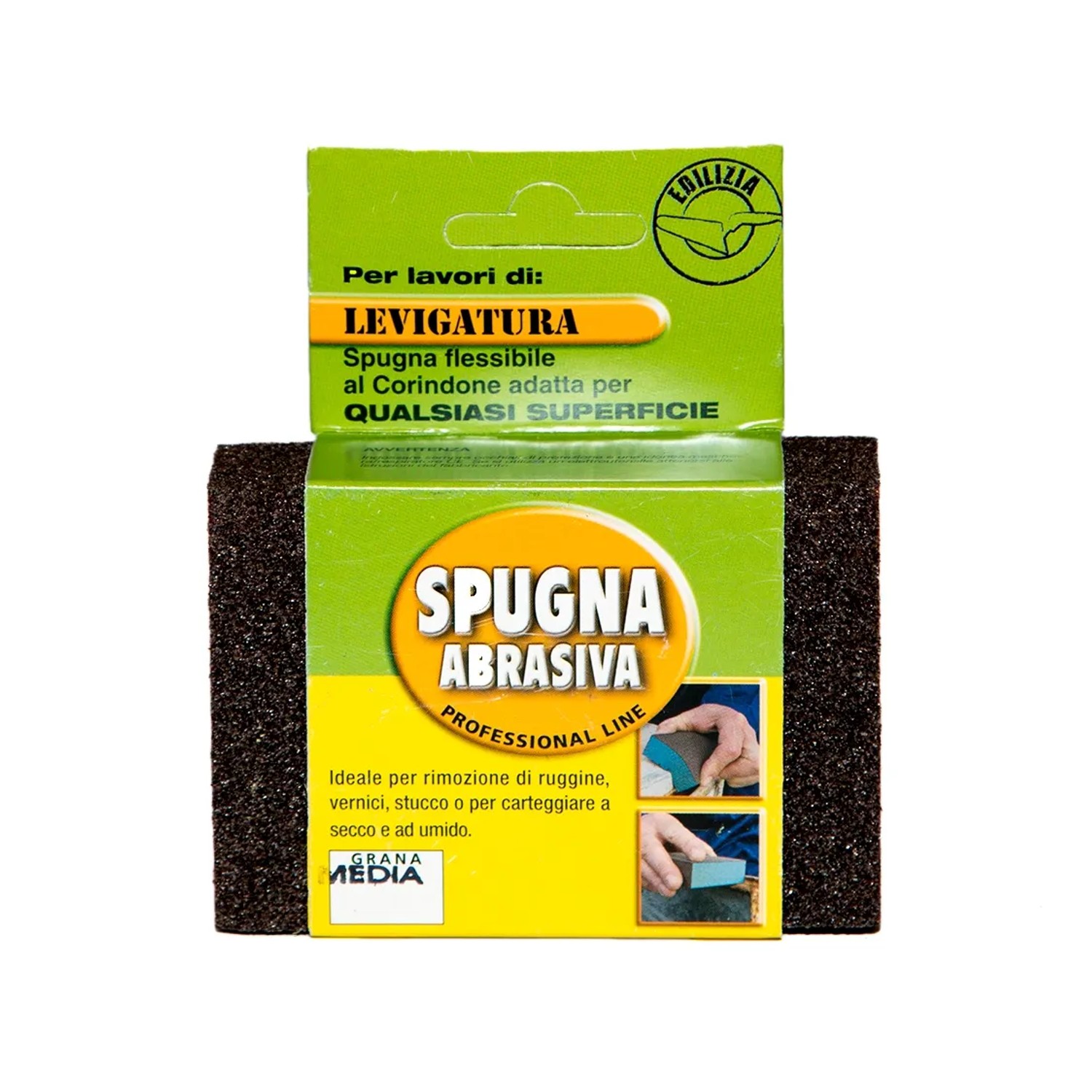 Spugna abrasiva, adatta per levigare superfici, grana media.